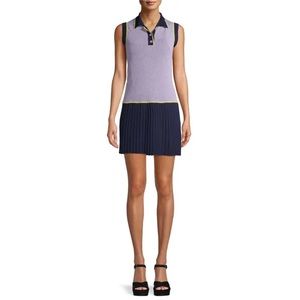 NWT Anna Sui XL Sporty Lavender/Navy/Yellow Trim Mini Sweater Dress
